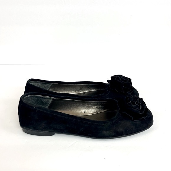 Talbot's Vintage Black Suede Ballet Flats Front Accent Flower Women’s Size 8 - Picture 6 of 11